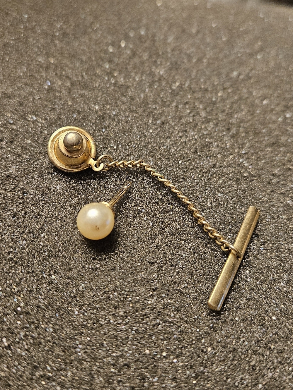 Gold Pearl Stick Pin Tie Tack.